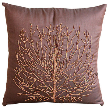 Brown Beade Orange Tree Pillows Cover, Art Silk Pillow Covers 18x18, Woody Tree