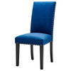 Side Dining Chair, Set of 2, Velvet, Wood, Blue Navy, Modern, Bistro Restaurant