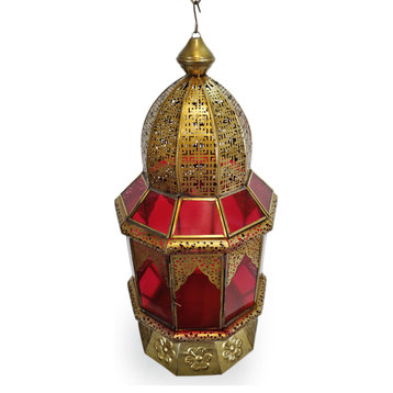 Moorish Brass & Red Glass Lantern