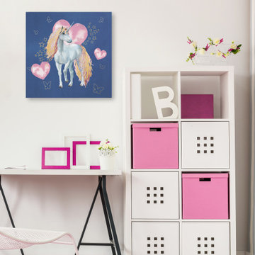 "Stars and Love Unicorn" Painting Print on Wrapped Canvas