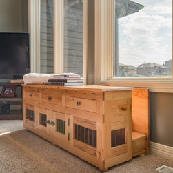 Small Double Kennel Bench with Drawers and Steps - Dog Kennels And Crates