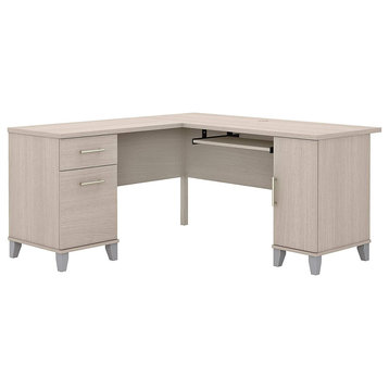 Corner Desk, Spacious Top With Grommets and Slide Out Keyboard Tray, Sand Oak