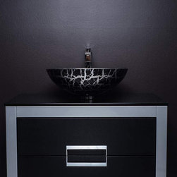 Modern Wall-mount Bathroom Vanity Silver Black Leatherette Front | 32 inch - Bathroom Vanities And Sink Consoles