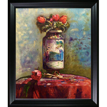 La Pastiche Anemones in a Chinese Vase with Black Matte Frame, 25" x 29"
