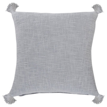 Solid Soft Gray Tasseled Throw Pillow