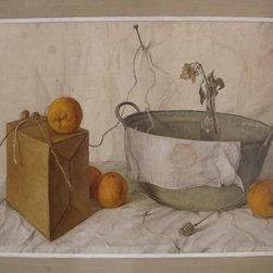 "Old Tin Bath, Oranges, Cardboard Box" by Arthur Easton - Paintings
