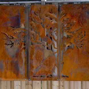 Cette image montre un grand xéropaysage arrière minimaliste l'hiver avec une entrée ou une allée de jardin, une exposition partiellement ombragée et un paillis.