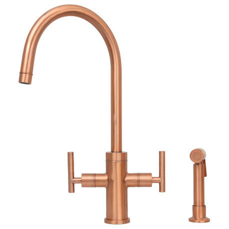 Akicon™ Two-Handle Copper Widespread Kitchen Faucet With Side Sprayer, Copper