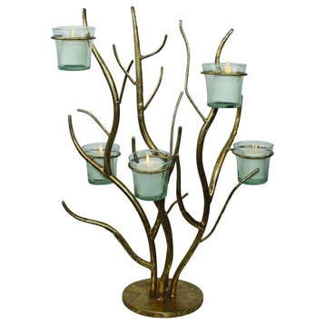 18" Gold Branch Votive Candle Holder, Candelabra Multi Tree