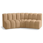 Meridian Furniture - Arc Velvet Upholstered 3-Pc. U-Shaped Modular Sectional, Camel - Give your living room or den the perfect blend of style and versatility with this Arc velvet fabric curved modula Sectionalr. Part of the Arc modular furniture collection, this chair comes upholstered in rich camel velvet fabric and features deep channel tufting that adds a touch of luxury while enhancing comfort and support. A seamless combination of form and function, this chair can be used with other Arc pieces to create a myriad of configurations in your well-curated room.
