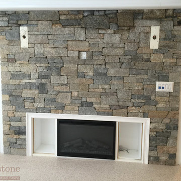Fireplace using New England Blend in 20% Ashlar and 80% Ledgestone
