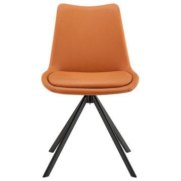 Vind Swivel Side Chair, Cognac Leatherette With Black Steel Legs Set of 1
