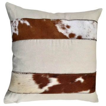 Tremont Linen and Cowhide Brown and White Pillow, 22"x22"