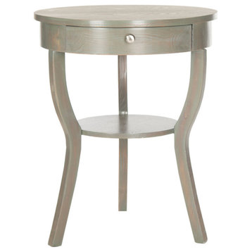 Drayden Round Pedestal End Table With Drawer, Ash Gray