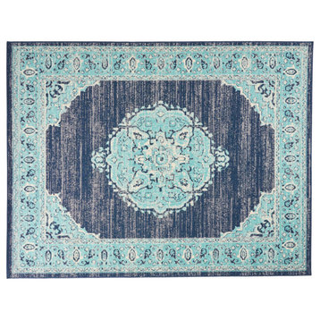 Oxbow Indoor/Outdoor Area Rug,Blue + Ivory, 120 W X 94 D X 0.16 H