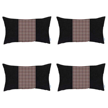 Set of 4 Red And Black Center Lumbar Pillow Covers