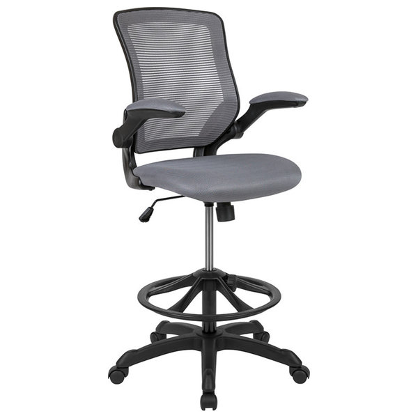 Mid-Back Dark Gray Mesh Ergonomic Drafting Chair, Adj. Foot Ring, Flip