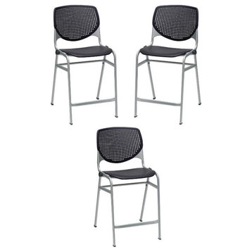Home Square Plastic Counter Stool in Black - Set of 3