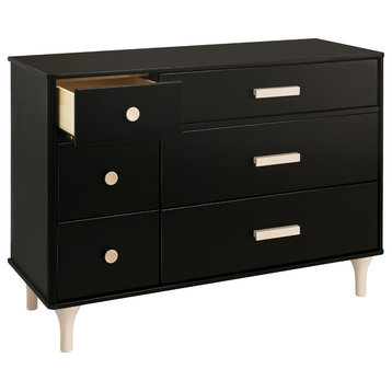 Lolly 6-Drawer Assembled Double Dresser, Black And Washed Natural