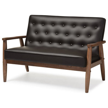 Baxton Studio Sorrento Faux Leather Tufted Loveseat in Dark Brown