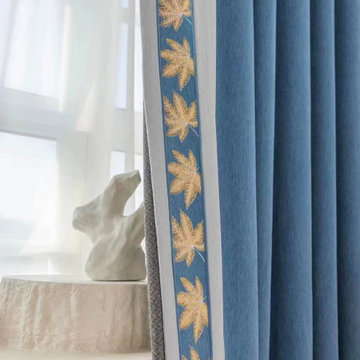 QYFL2302HA 2023 New Arrival Petrel Blue Grey Green Chenille Ready Made Curtains