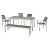 Grace Coral Outdoor 6 Seater Dining Set With Dining Bench, Gray/Silver