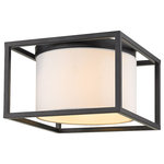 Golden Lighting - Golden Lighting Manhattan 2-Light Flush Mount, Matte Black, 2243-FMBLK-MWS - This simple and versatile look is at home in transitional to modern settings. The smooth, matte black finish adds a contemporary feel. The neutral white shade dresses up the look, while softening the geometric lines and gently diffusing the light. This 2 light flush mount creates a generous open area for widespread ambient lighting.