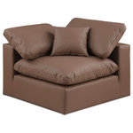 Meridian Furniture - Comfy Beige Linen Textured Fabric Modular Chair, Brown, Vegan Leather, Corner Chair - Give your space a whole new look with this brown Comfy vegan leather corner chair. This handsome chair fits nicely with other items in the Comfy collection and is a versatile seating option designed for adaptability, comfort and style. Wrapped in rich brown durable vegan leathered upholstery, this chair offers a plush embrace of overstuffed down feather cushions, carefully crafted to deliver the highest level of comfort. The perfect seat for creating an oasis for relaxation, this chair has thick foam surrounding its frame for added support and coziness.