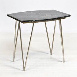 Worlds Away Suzy Silver Leaf and Black Marble Side Table - Coffee Tables
