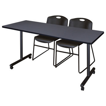 72" x 24" Kobe Mobile Training Table- Grey & 2 Zeng Stack Chairs- Black