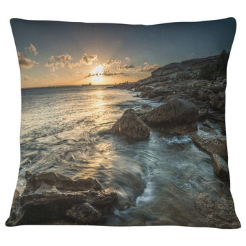 Sydney Beach with Bright Sunset Seascape Throw Pillow, 16"x16"