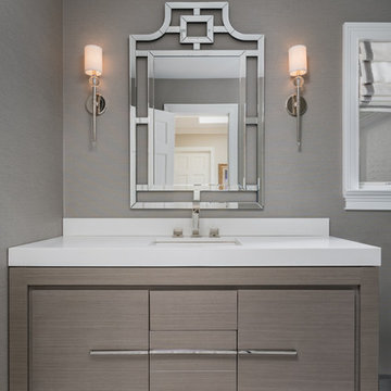 Transitional Marble Bathroom with Oversized Shower Enclosure