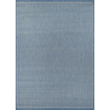 Couristan Recife Saddle Stitch Champagne and Blue Indoor/Outdoor Rug, 3'9"x5'5"
