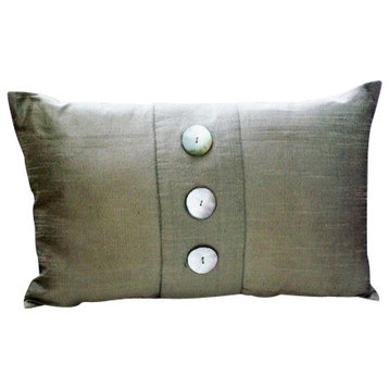 Mother Of Pearls 12"x16" Art Silk Gray Lumbar Pillow Cover, Silk N Pearls