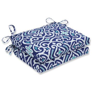 Out/Indoor New Damask Squared Corners Seat Cushion, Set of 2, Marine