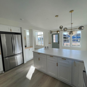 White Shaker Kitchen + Grey Vanity Bathroom