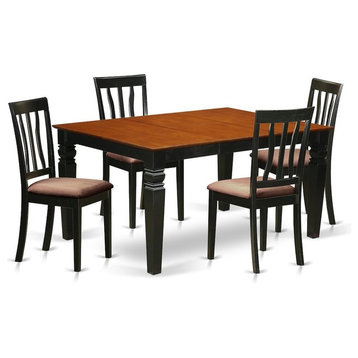 5-Piece Kitchen Table Set, a Dining Table and 4 Microfiber Chairs, Black, Cherry