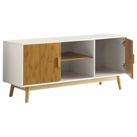 Convenience Concepts Oslo TV Stand in White and Bamboo Wood Finish