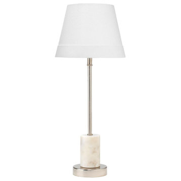 Classic Minimalist Marble Brass Table Lamp 22 in Silver White Small Petite