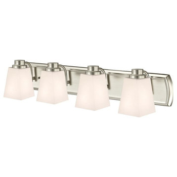4-Light Bathroom Light in Satin Nickel and Square White Glass