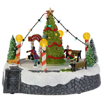 9" Animated and Musical Ice Skaters Christmas Scene LED Lighted Village Display