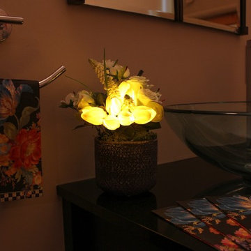 Spring Tulips - Yellow in Purple Ceramic Vase