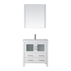 Dior 32" Single Vanity White, White Ceramic Top, Square Sink, Faucet, Mirror