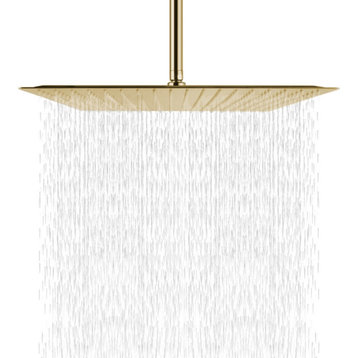 Fontana Brushed Gold Ultra Thin Luxury Bathroom Square Rain Shower Head, 8"
