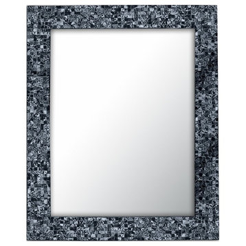 Handmade Decorative Glass Mosaic Wall Mirror, Sharkskin Silver