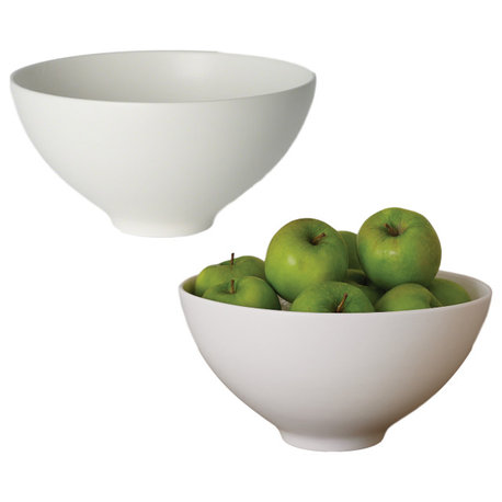 Minimalist Portugese Ceramic Bowl 12" Set 2 Pair Matte White Modern Serving