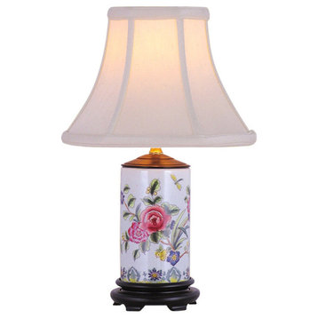 Floral Rose Motif Porcelain Vase Table Lamp 15"