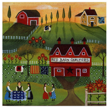 Cheryl Bartley 'Red Barn Quilters 1' Canvas Art, 14"x14"