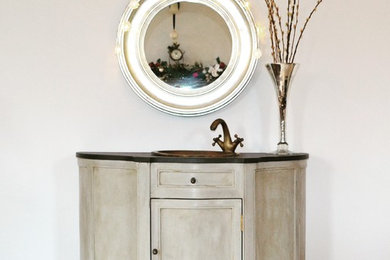 ANTIQUED DARK GREY FRENCH STYLE VANITY UNIT WITH A SOLID BRASS SINK AND TAP