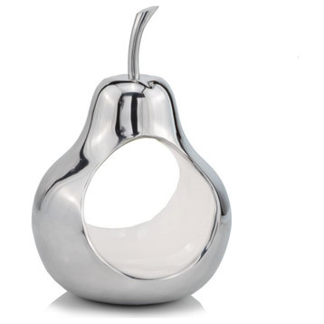 Pear shaped Aliminum Cast Decorative Accent Bowl, White Interior